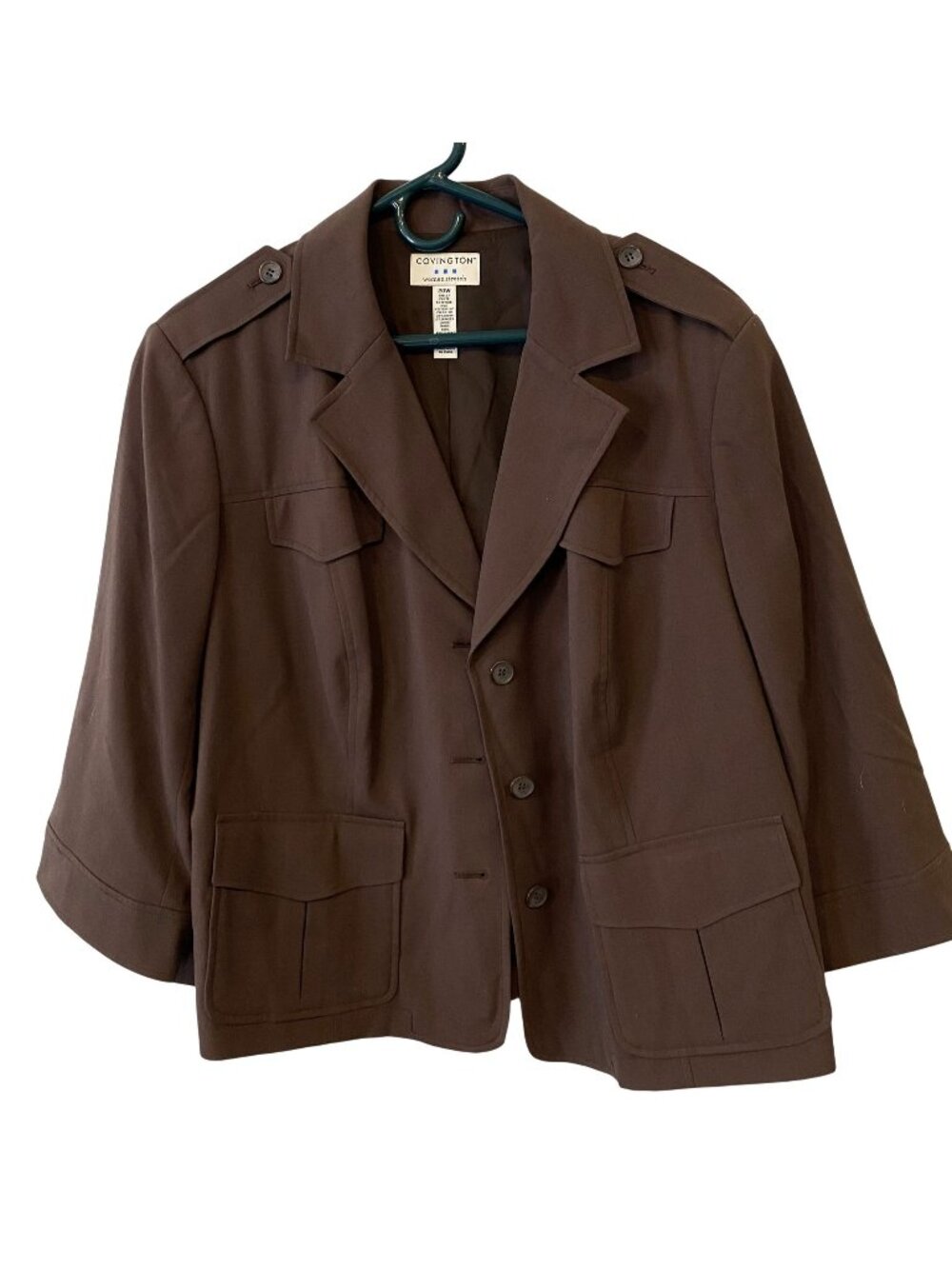 Covington Womens 20W Brown Stretch Safari Utility Blazer Jacket Quiet Luxury